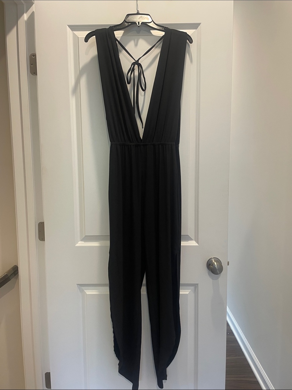 Dance & Marvel Black Deep V Jumpsuit with Back Tie